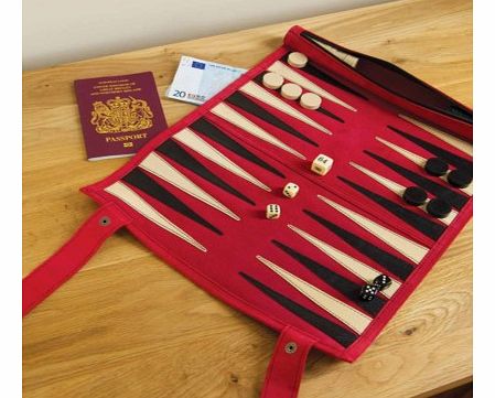 Red Roll Up Suede Travel Backgammon Set - Large