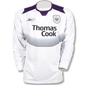 Reebok Manchester City Junior Long sleeve Away Shirt - White/Purple/Navy.