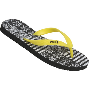 Ladies Reef Recife Flip Flops. Black White Yellow