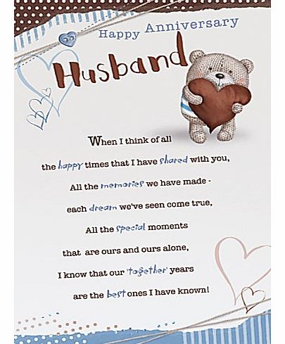 Reflections Husband Reflections Wedding Anniversary Card - Bear amp; Heart 9`` x 6``