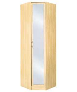 Mirrored 1 Door Corner Wardrobe - Maple