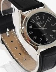 Reflex Mens/Gents New Reflex Watch-Chrome Case (35mm) Black Dial - 21cm Strap (101180GT)