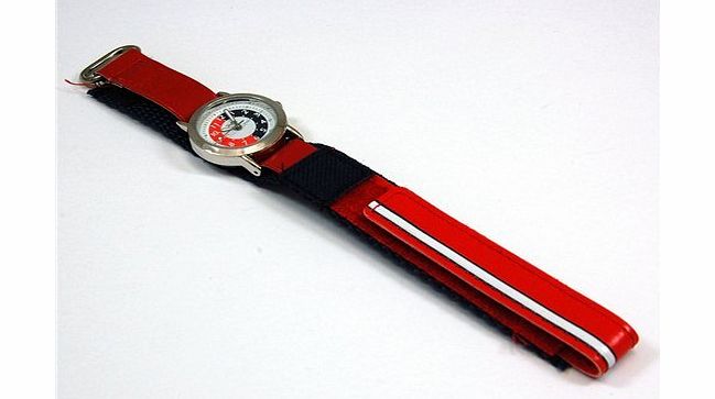 Time Teacher Blue and Red Stripe Velcro Strap Boys Watch 105033CC