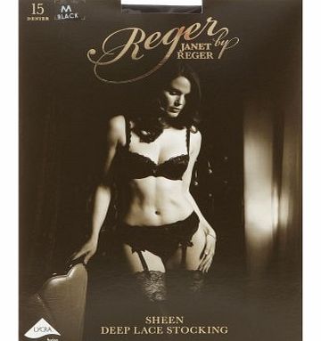 Reger by Janet Reger  Womens Designer Black Sheer 15D Lace Top Stockings M