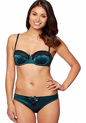  Designer Dark Green Silk Blend Lace Balcony Bra 34D