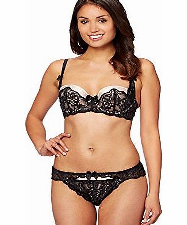 Reger Noir by Janet Reger  Womens Designer Black Pleated Lace Balcony Bra 34C