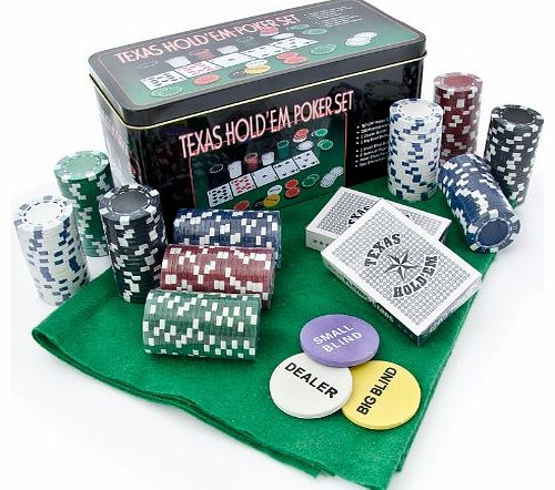 Relaxdays Poker Set Texas Holdem Game with 200 Chips and Board in Metal Box