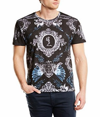 Mens Palace Short Sleeve T-Shirt, Black (White/Blue), Large
