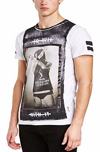 Religion  Mens To Hell Crew Neck Short Sleeve T-Shirt, White, Small