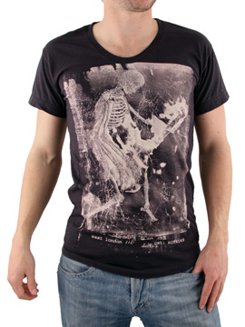 Religion Washed Black Skeleton Guitar T-Shirt