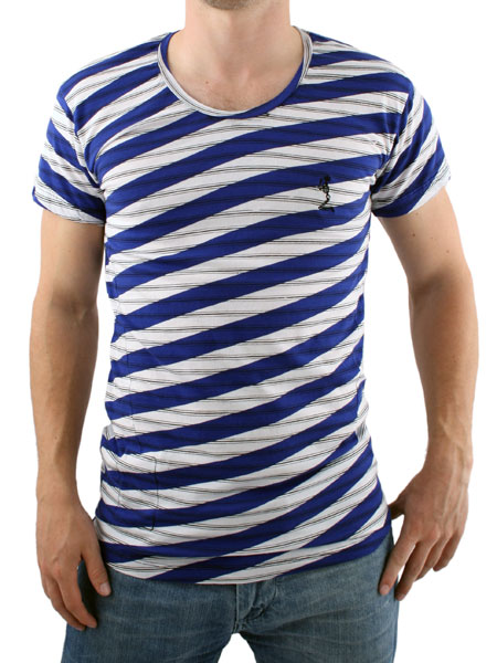 Religion White/Blue Angled Stripe T-Shirt