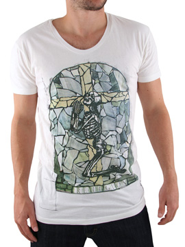 Religion White Praying Skeleton Mosaic T-Shirt