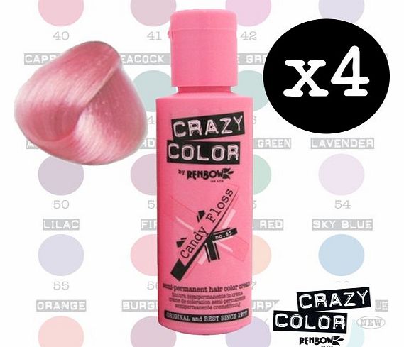 Renbow Crazy Colour Semi Permanent Hair Dye By Renbow Candy Floss No.65 (100ml) Box of 4