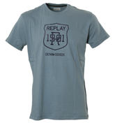 Replay Airforce Blue T-Shirt with Velour Design