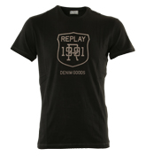 Black T-Shirt with Velour Design