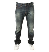 Replay Dark Denim Button Fly Straight Leg Jeans