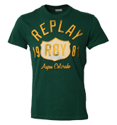 Replay Dark Green T-Shirt with Printed Logo