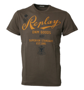 Replay Dark Grey T-Shirt with Orange Printed Logo