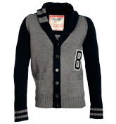 Replay Grey and Navy Shawl Collar Cardigan