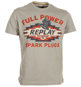 Replay Grey T-Shirt With Full Power Spark Plugs