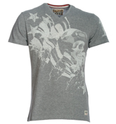 Replay Grey V-Neck T-Shirt with Printed Design