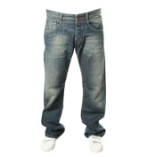 Mid Denim Button Fly Straight Leg Jeans
