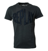 Replay Navy T-Shirt with Sewn Logo