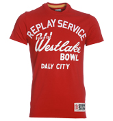 Replay Red T-Shirt with Printed Design
