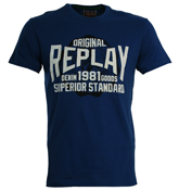 Replay Royal Blue T-Shirt with White Velour Logo