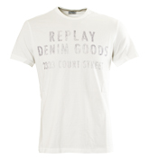 Replay White T-Shirt with Faded Printed Logo