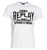 Replay White T-Shirt with Large Velour Design