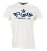 Replay White T-Shirt with Royal Blue Logo