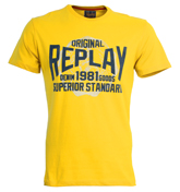 Replay Yellow T-Shirt with Navy Velour Logo