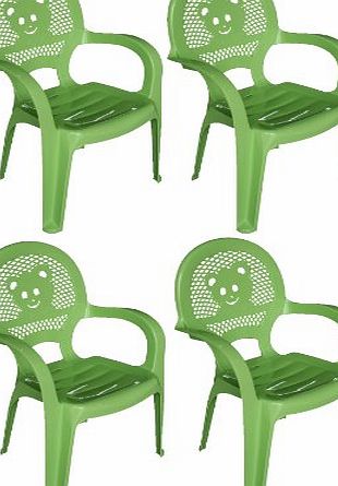 Resol Childrens Kids Garden Outdoor Plastic Chair - Green - Childs Furniture (Pack of 4 chairs)