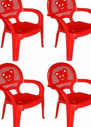 Resol Childrens Kids Garden Outdoor Plastic Chair - Red - Childs Furniture (Pack of 4 chairs)