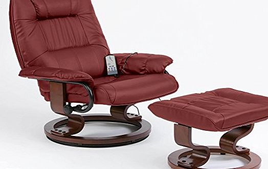 Restwell Burgundy Napoli Recliner Massage Heat Chair And Foot Stool Swivel