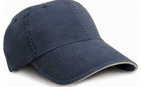 Washed Fine Line Cotton Baseball Cap With Sandwich Peak (One Size) (Navy/Putty)