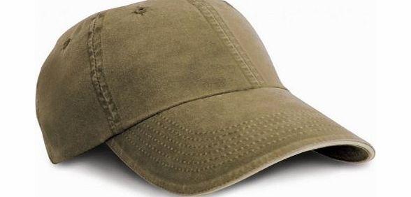 Result Washed Fine Line Cotton Baseball Cap With Sandwich Peak (One Size) (Olive/Stone)
