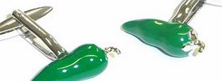Hot Green Chillis Cufflinks amp; Gift Pouch - Spicey Food Mexican Chef
