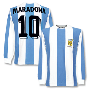 1978 Argentina Home L/S Retro Shirt + Maradona 10 + Emb