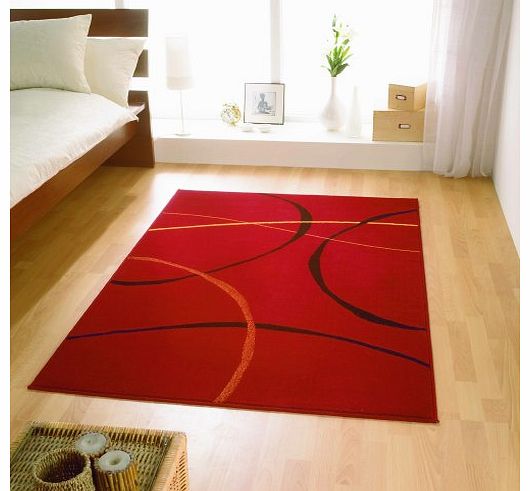 Retro Contemporary Cheap Modern Retro Red Black Rugs 4 SIZES AVAILABLE, 160x225cm (5ft6 x7ft5)