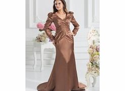 Retro Elegant V-neck Stretch satin Sweep Train