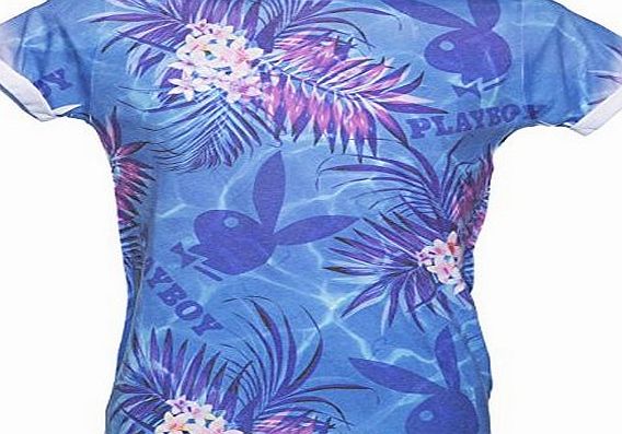 Retro Freds Blue Tropical Playboy Bunny All Over Sublimation Print T Shirt from Retro Freds