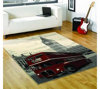 Retro Funky Big Smoke Red London Bus Rugs 120 x 160cm Bedroom Lounge Modern Rugs