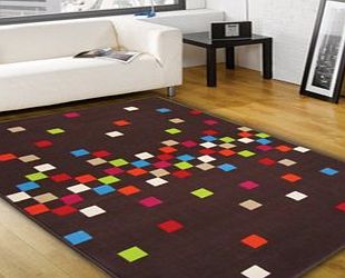 Retro Funky Scatter Brown Multi Rugs Modern Vibrant Bedroom Lounge Rugs
