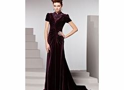 Retro Short Sleeve Flannel Evening Dresses Grape