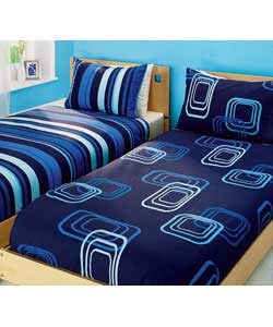 Retro Square Single Duvet Cover Set - Blue