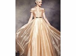 Retro V-neck Short Sleeve Stretch satin Evening