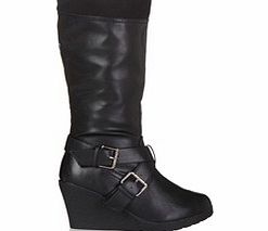 REVEAL Black wedge calf boots