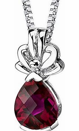 Revoni 925 Sterling Silver Pear Shape Checker Board Cut Ruby Pendant with Necklace of 46cm